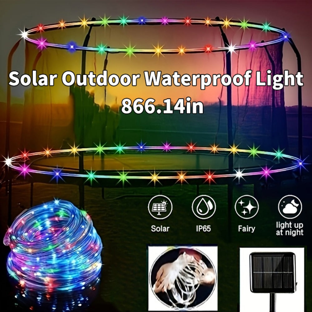 Solar Powered LED Trampoline Lights Colorful Rope Lights for 8-16 Ft Trampolines 8 Dynamic Modes IP65 Waterproof Outdoor Backyard Decoration Warm White Blue Multicolor