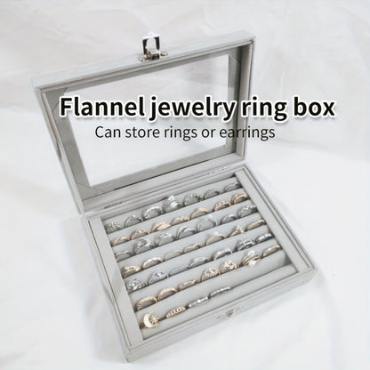 Jewelry Box with Locking Lid – 49-Ring Capacity Glass-Like Plastic Ring & Earring Organizer, Large Rectangular Storage Case, Waterproof Anti-Tarnish, 4 Colors, Holiday Gift