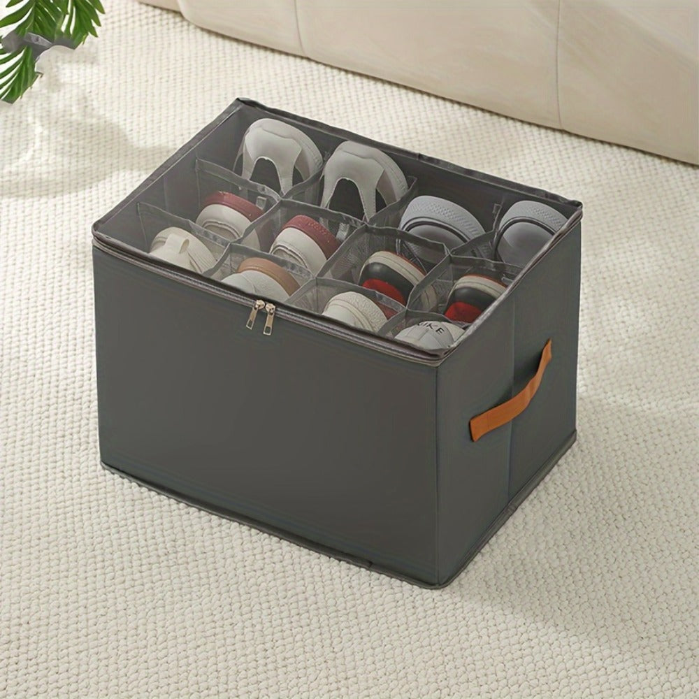 Oxford Fabric Shoe Storage Organizers with Adjustable Dividers and Clear Lids in Two- or Four-Piece Packs