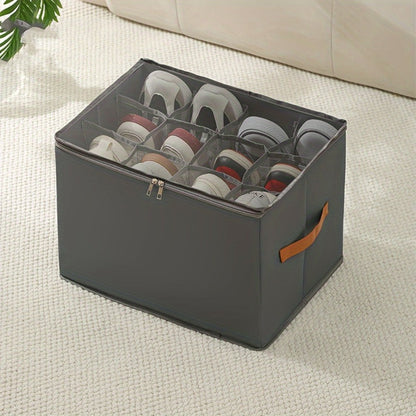Oxford Fabric Shoe Storage Organizers with Adjustable Dividers and Clear Lids in Two- or Four-Piece Packs