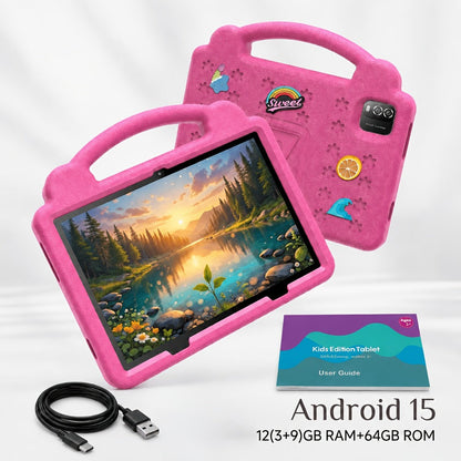 Kids Tablet 10.1 Inch with Android 15, 3GB RAM, 64GB Storage, 1TB Expansion, WiFi 6 and Case