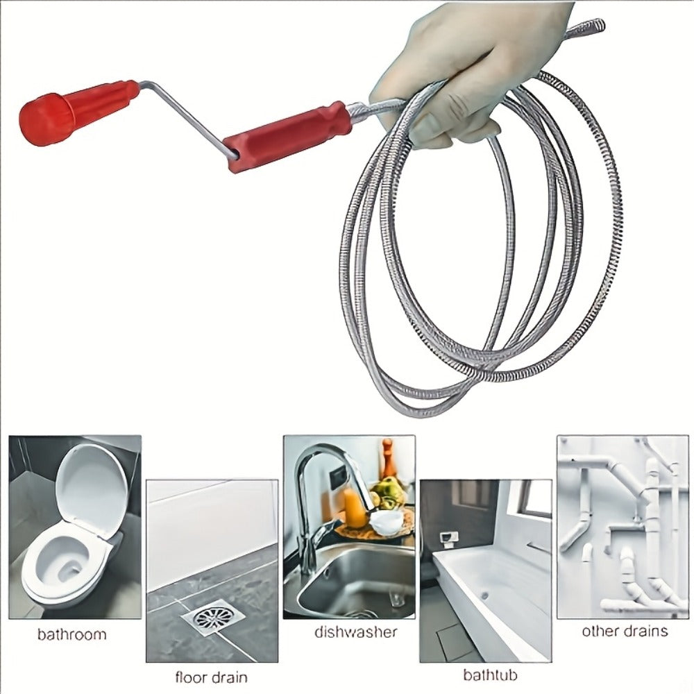 Drain Snake Pipe Cleaner – Flexible Drain Auger for Toilet, Sink, Shower & Sewer Clog Removal, Reusable Spring Wire Drain Unclogger