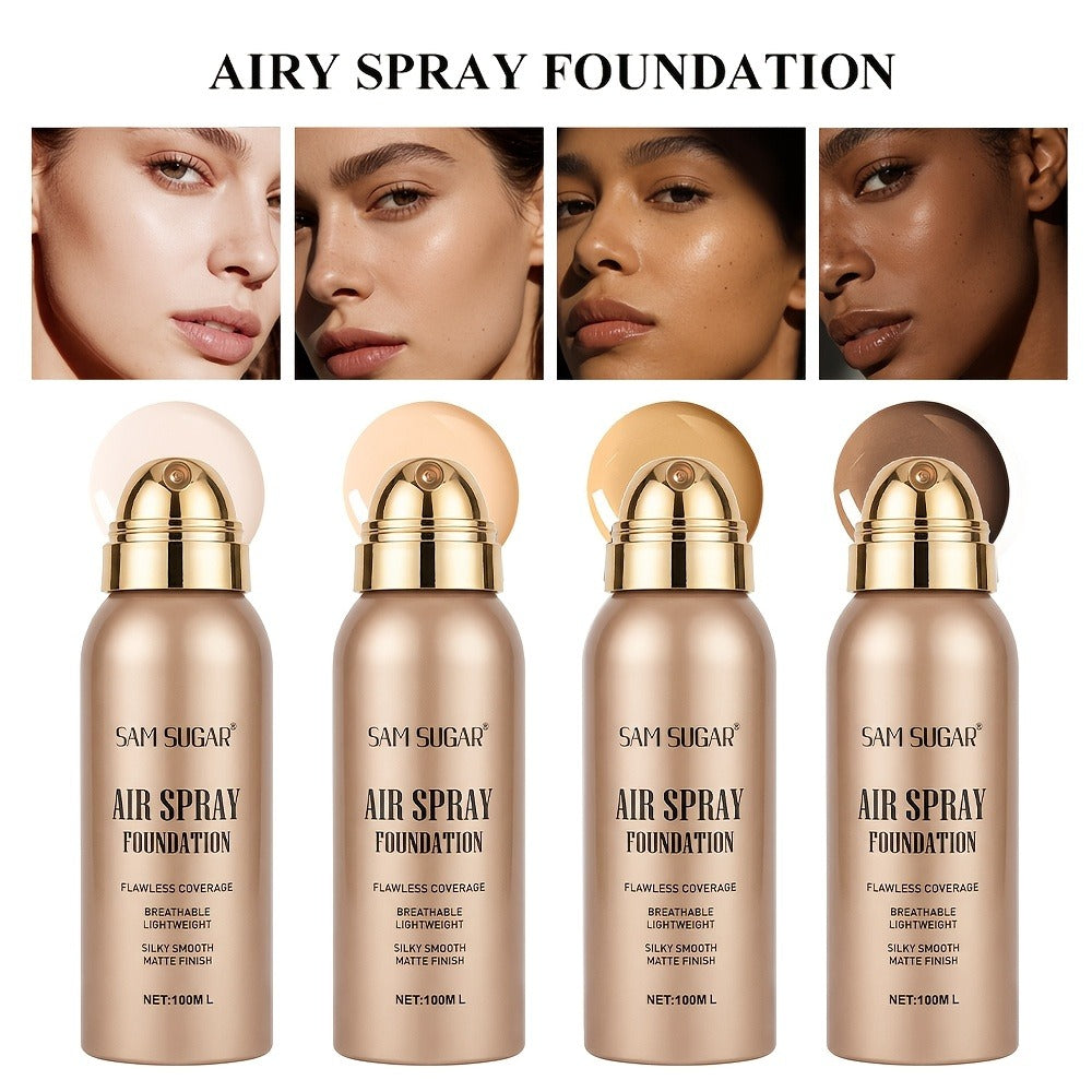 Air-Spray Liquid Foundation in Gold-Tone Bottle with Four Numbered Shade Options from 01 to 04