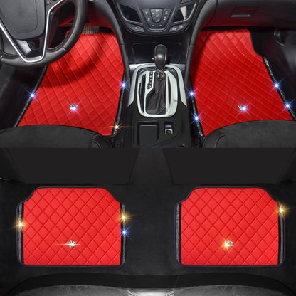 Quilted Crown Car Floor Mats, Four-Piece Set in Red, Black or Prismatic Embossed Style Options