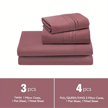 Fitted Sheet Set Deep Pocket | Soft Cooling Breathable Bedding 3-4pcs Fade-Resistant All-Season for Twin Full Queen King – Solid Color Bed Sheets for Dorm Guest Room Everyday Use