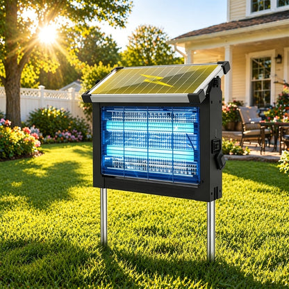 Solar Bug Zapper Pest Control Device with Adjustable Panel, Ground Stake, Wall Mount and USB-C Charging