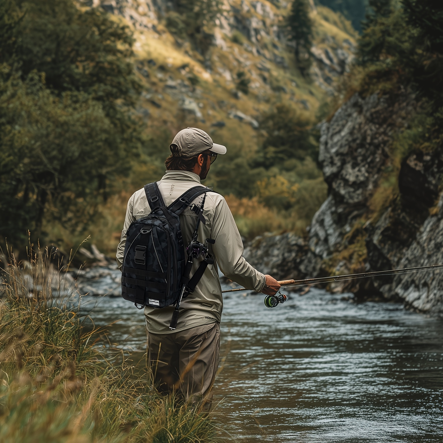 Waterproof Fishing Backpack Tackle Sling Bag – Rod Holder Daypack for Shore, Kayak & Fly Fishing | Men Women Outdoor Gear