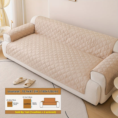 Sofa Cover Three-Piece Soundwave Embossed Set with Sofa Panel, Two Armrest Covers and Anti-Slip Mat