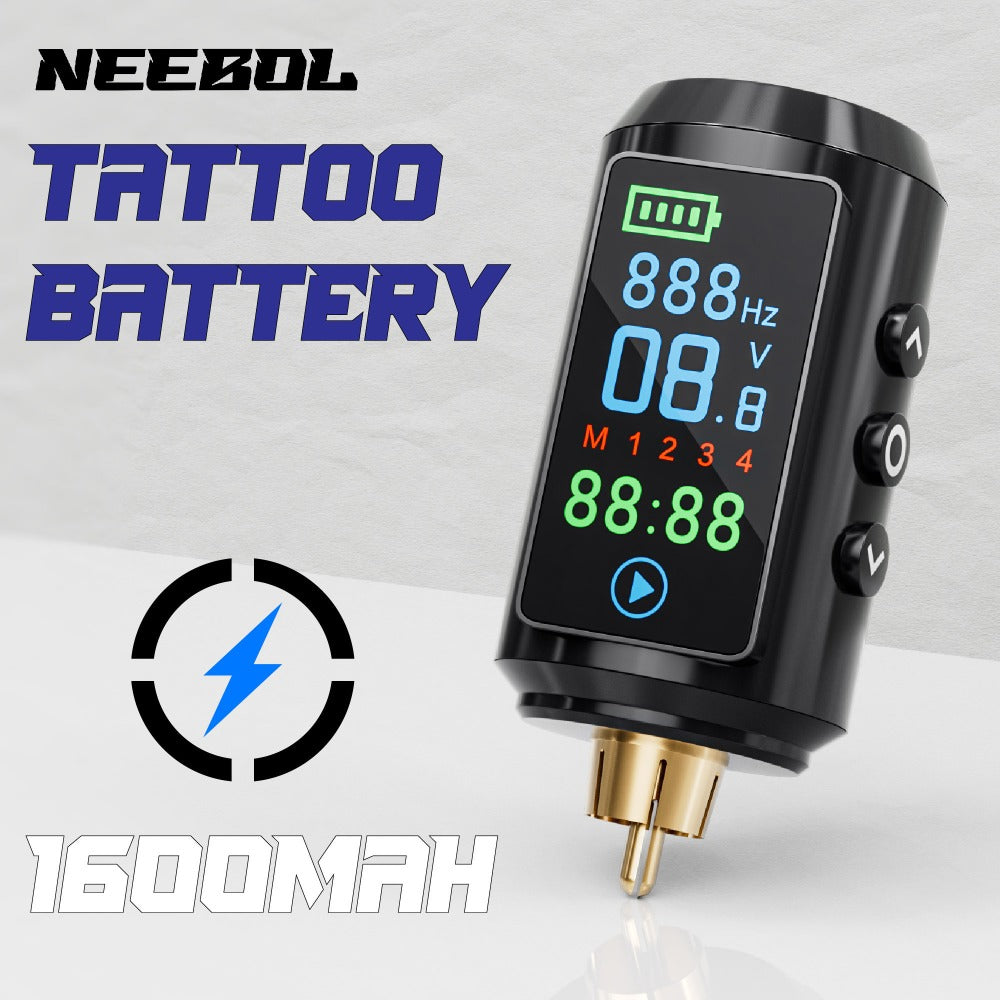Cordless Tattoo Power Supply with Color Screen - 1600mAh Wireless Tattoo Battery, 4 Memory Presets, RCA Connector, USB Rechargeable, Compatible with Rotary & Coil Tattoo Machines, Beginners & Pro Artists