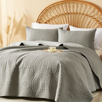 Coin-Pattern Quilt Set in Four Designs, Multiple Colors and Twin, Full-Queen or King-California King Sizes