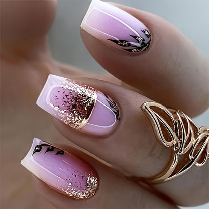 Press On Nails 216-Piece Medium Square Set with Ombre Gradient, White French-Tip and Marble Designs