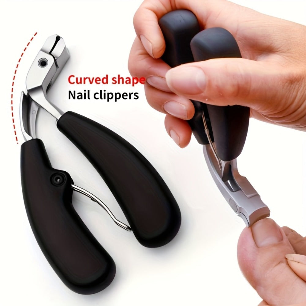 Wide-Jaw Nail Clipper and File Set, Two-Piece Black-Handle Kit with Curved Concave Edge and Stainless-Steel-Labeled Components