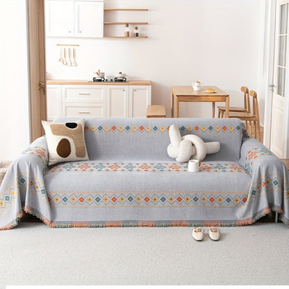 Bohemian Embroidery Chenille Sofa Cover 300GSM - Machine Washable Knit Weave Slipcover for 2 3 4 Seater Sectional Sofa No Padding, 5 Colors