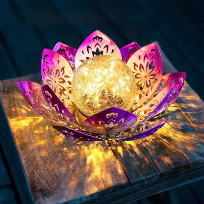 Solar Garden Light Lotus Flower with Cracked Glass Globe, IPX4 Rating and Three Color Options