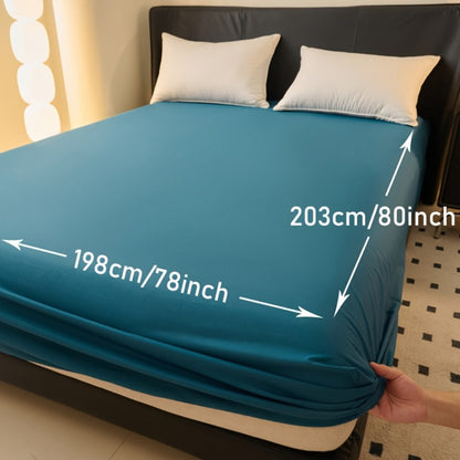 Waterproof Solid-Color Fitted Sheet with 11.8-Inch Pocket, Six Colors and Twin to King Sizes