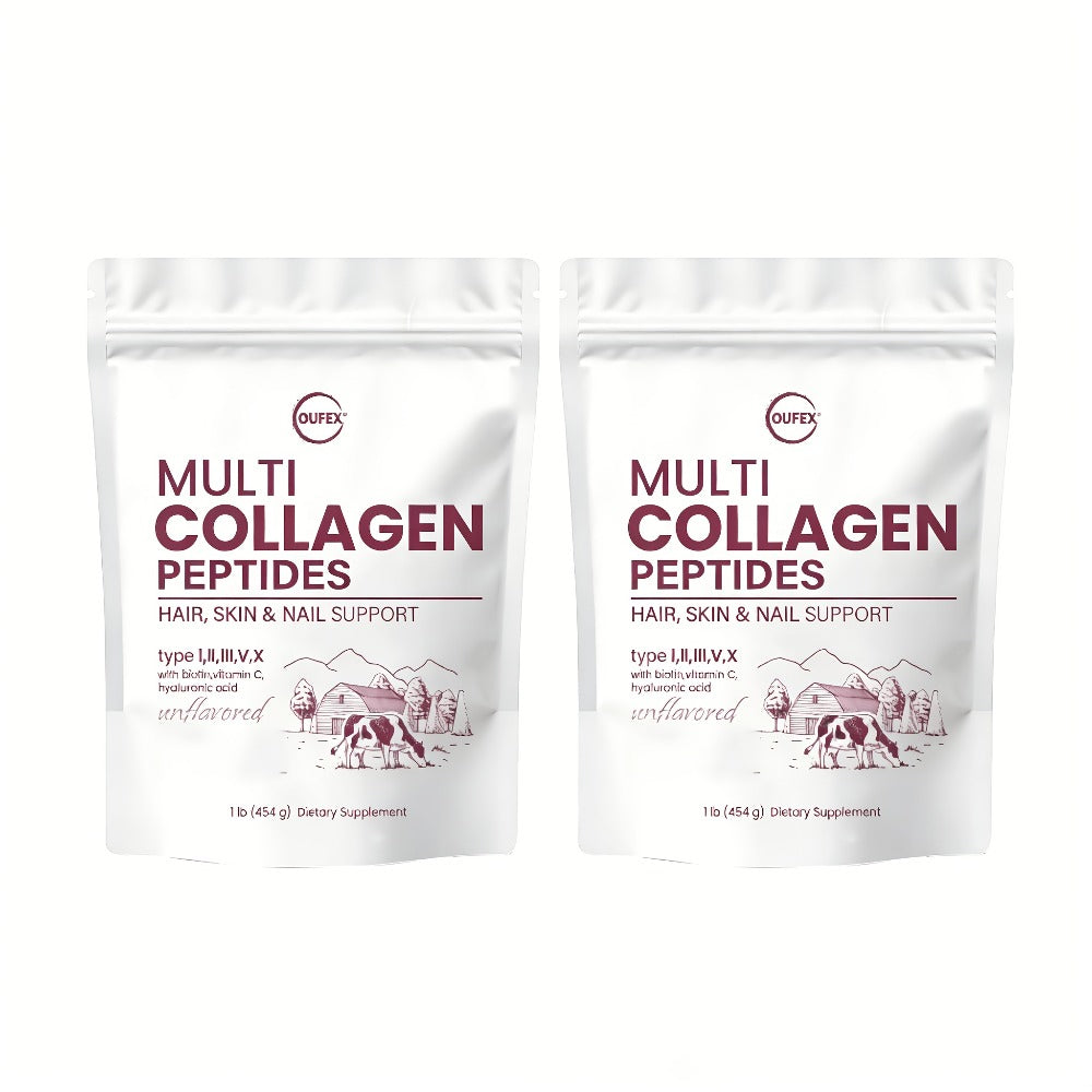Dietary Supplement Multi-Collagen Powder with Types I, II, III, V and X, Biotin and Vitamin C, 2-Pack