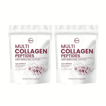 Dietary Supplement Multi-Collagen Powder with Types I, II, III, V and X, Biotin and Vitamin C, 2-Pack