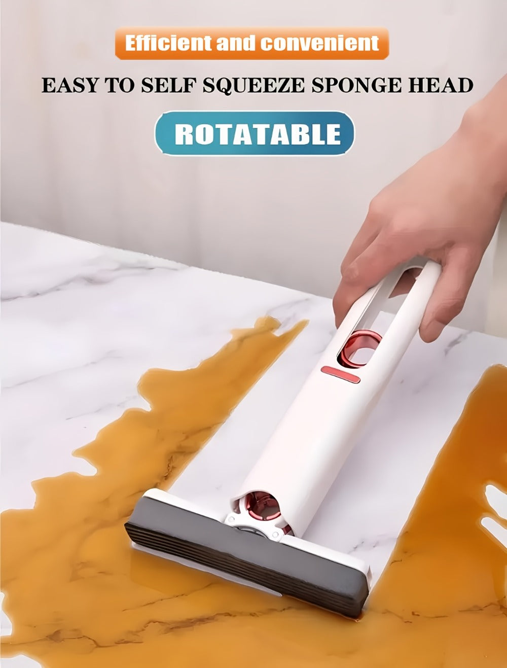 Mini Sponge Mop with Adjustable Handle & 4 Reusable Heads – Self-Squeezing Portable Cleaning Mop for Bathroom, Kitchen, Car & Window