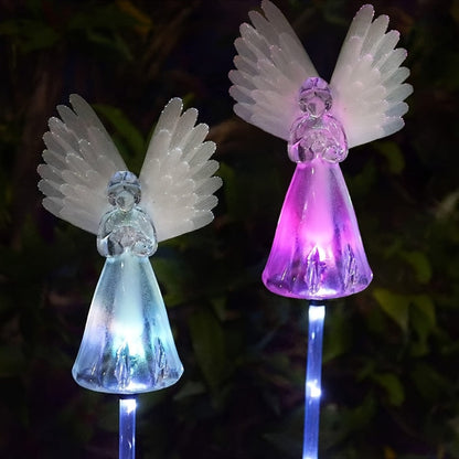 Solar Garden Lights Color-Changing Angel Stakes with 7-Color LEDs in 2- or 4-Pack Sets for Memorial Decor