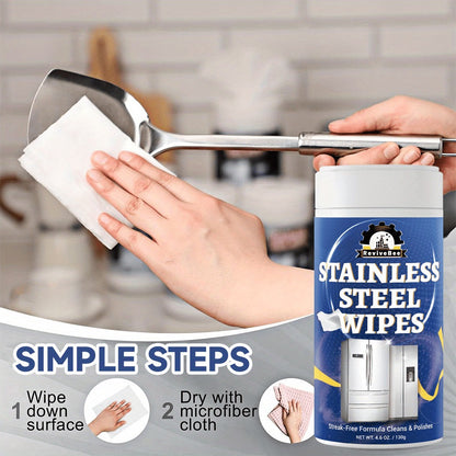 Stainless Steel Cleaning Wipes in One or Two Barrel Packs for Kitchen Appliances, Sinks, Cookware and Surfaces