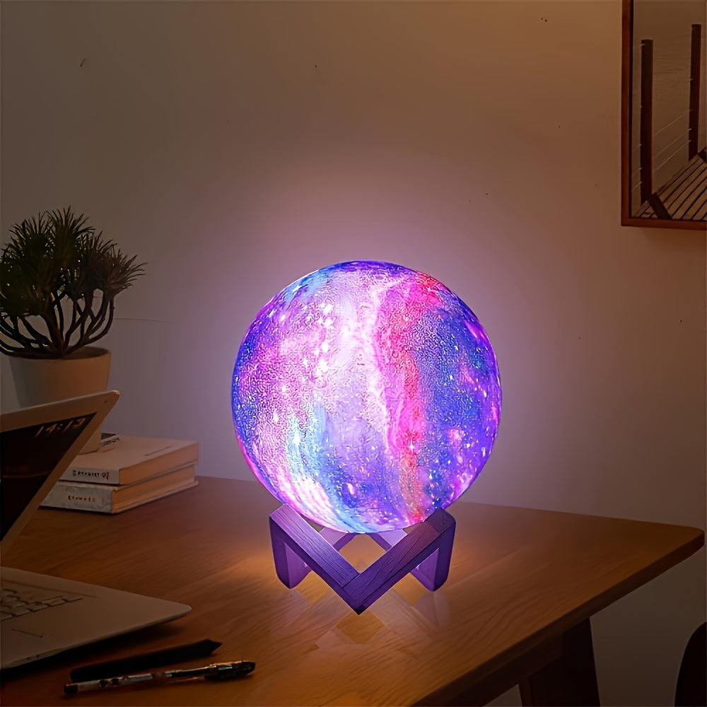 15cm Galaxy Globe LED Night Light with Folding Wood Stand, USB Plug-In Power and Multicolor Remote