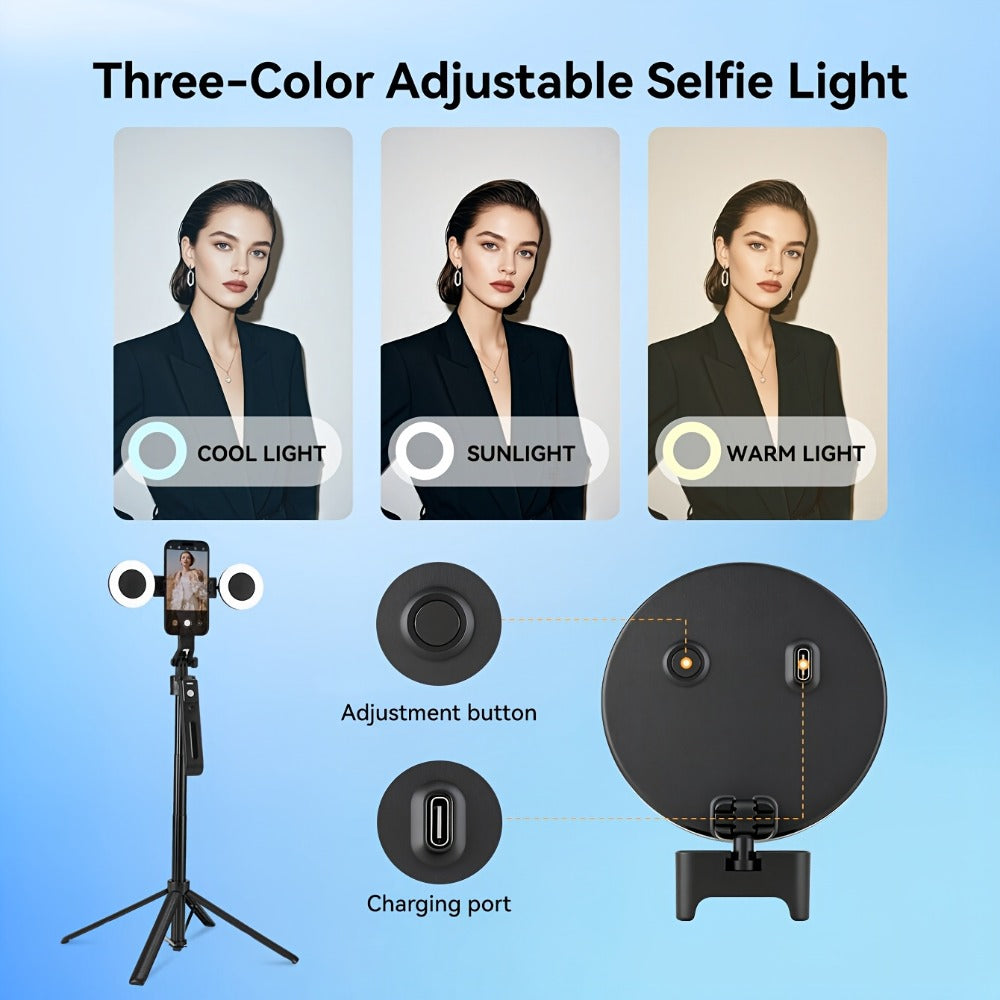 AI Selfie Stick Tripod with 360° Face Tracking, Built-In Fill Light & Wireless Remote – Sleek Metal Finish, Adjustable Height, Compatible with iPhone & Android for YouTube TikTok Vlogging Travel Photography