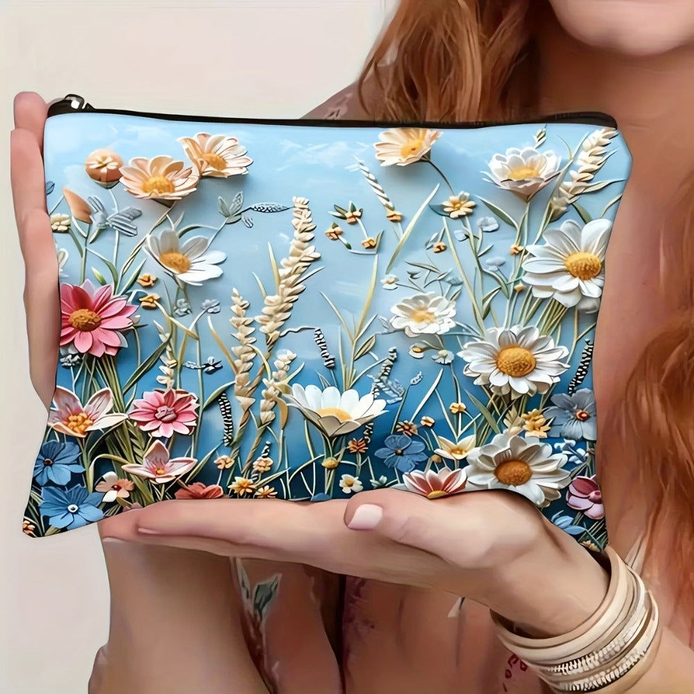 Makeup Bag – Daisy Floral Makeup Bag 4-Pack Set Foldable Zipper Travel Cosmetic Pouch Durable Toiletry Organizer Gift for Women Girls…