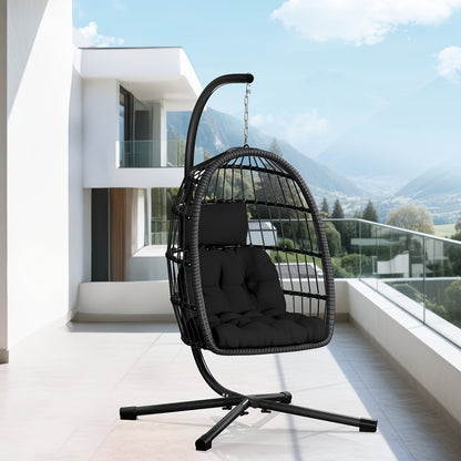 Rattan Wicker Hanging Egg Chair with Stand, Aluminum Frame and 11 Cushion and Size Options