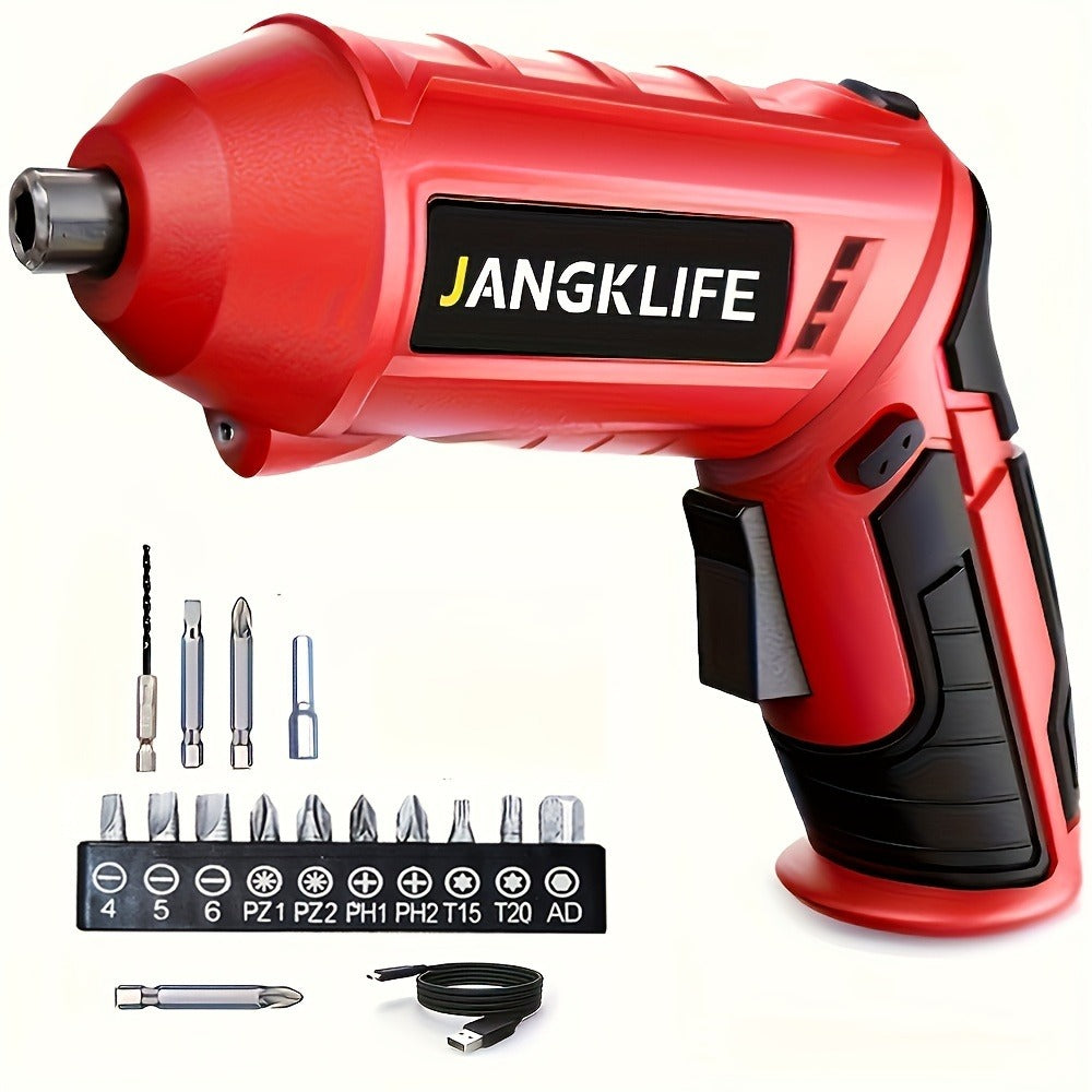 Sixteen-Piece Electric Screwdriver Set, 90-Degree Rotatable Cordless Driver with 1200mAh Rechargeable Battery