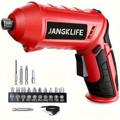 Sixteen-Piece Electric Screwdriver Set, 90-Degree Rotatable Cordless Driver with 1200mAh Rechargeable Battery