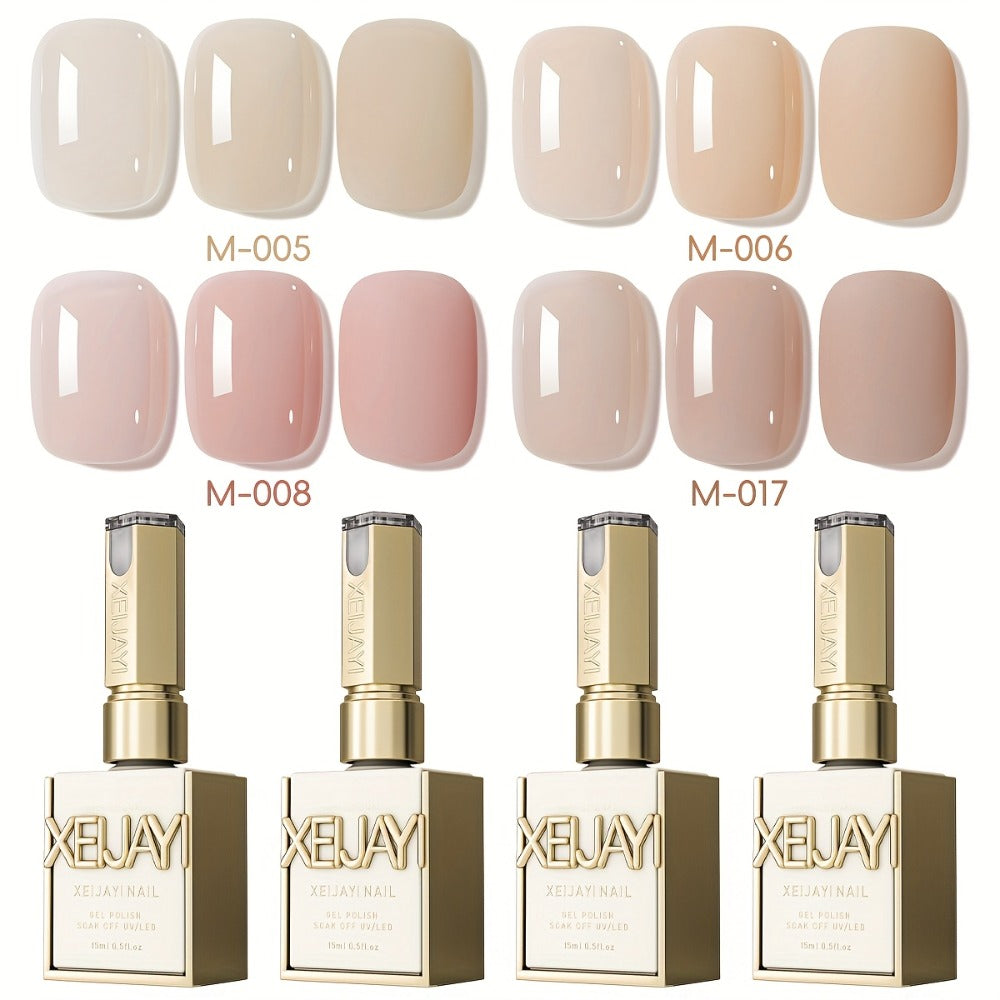 Nude Pink Gel Nail Polish Set 4 Colors High Saturation Opaque Full Coverage - Long Lasting LED UV Cured Salon Quality Frame Bottle Nail Gel Kit for Home & Salon DIY Manicure Women Nail-Safe Formula