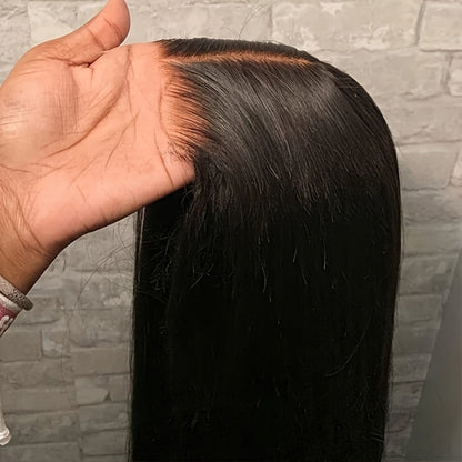 Straight Black Human Hair Wig with 5x5 HD Lace Closure and Nine Length Options from 16 to 34 Inches