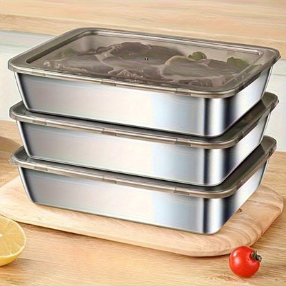 Food Storage Containers Five-Piece Stainless Steel Tray Set with Included Lids for Meal Prep and Refrigerator Use