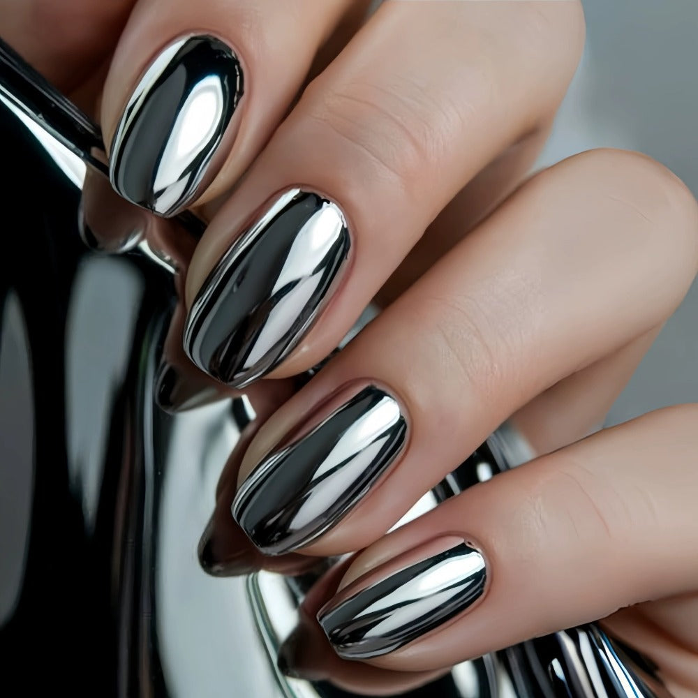 Press On Nails 216-Piece Almond Pointed Nine-Pack Set with Purple Pink Silver Gold Styles and Glue