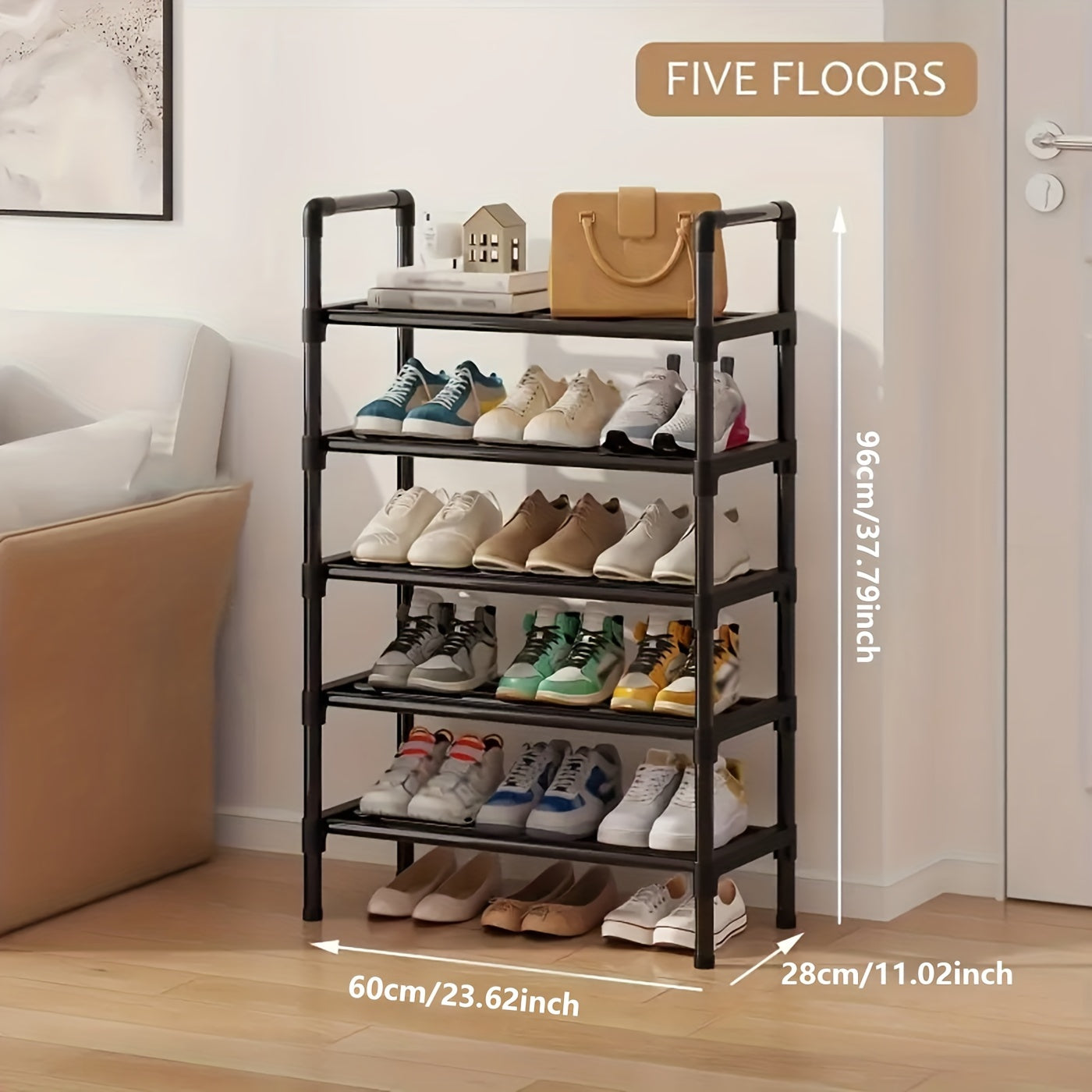 Black Multi-Tier Shoe Rack in 3 to 8-Tier Options, 23.62 Inch Wide for Entryways and Closets