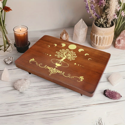 Crystal Display Stand Wooden Divining Table for Meditation Altar Witchcraft Decor - Bohemian Spiritual Tabletop Organizer for Crystals, Tarot Cards & Ritual Accessories, Boho Home Decor