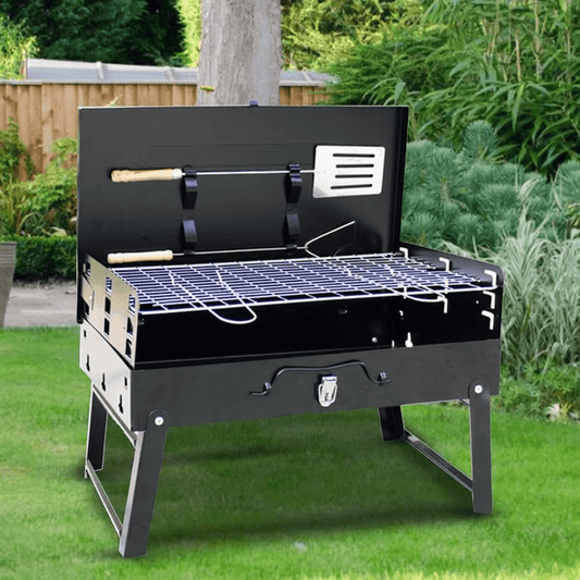 Portable Charcoal BBQ Grill Foldable - Lightweight Compact Outdoor Smoker Grill for Camping, Picnics, Hiking & Backyard Barbecue - Easy Setup Tabletop Charcoal Grill