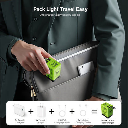 GaN Wall Charger 120W Fast with Retractable Built-In Cable & Foldable Plug – Compact Portable Travel USB-C Adapter for iPhone 17 16 15 14 Pro Max, Samsung Galaxy Ultra, Android Devices, 6 Colors