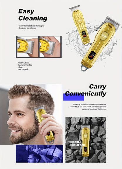 Hair Clipper & Beard Trimmer Combo Set - WEEME 2-in-1 Cordless Rechargeable Electric Hair Cutting Kit for Men, Professional Grooming Set with Trimmer, Father's Day Gift for Men, Golden & Silver