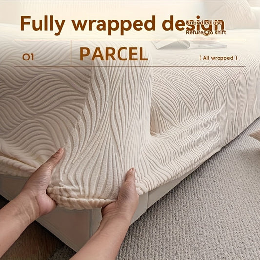 Sofa Cover Polar Fleece Modern Jacquard Elastic Slipcover with Anti-Slip Fit for 1 to 4-Seater Sofas