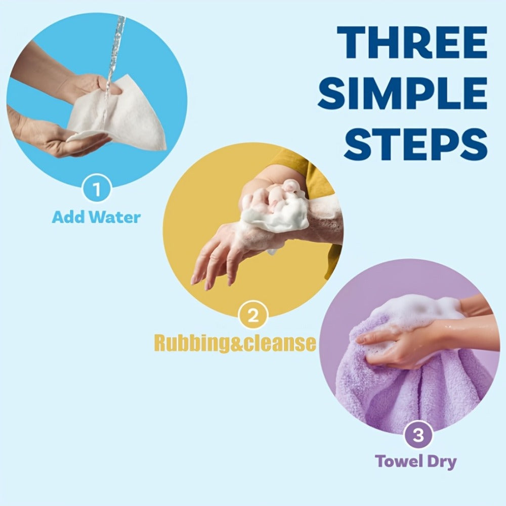 Disposable No-Rinse Foaming Bath Towels - Large 11.81" Body Wipes, Wet & Wipe Cleansing Cloths for Elderly Care, Camping, Post-Surgery, Fitness & Travel, Bulk 50/100/200 Pack, No Shower Needed