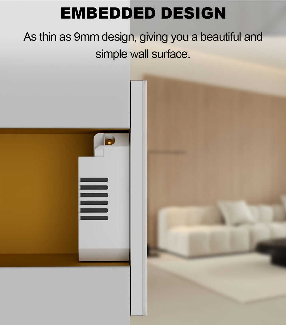 White Glass WiFi and Bluetooth Touch Wall Switch with One- to Four-Gang US-Style Options and Neutral-Wire Wiring