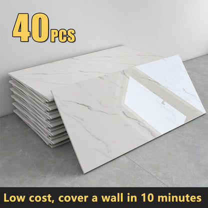 Peel and Stick Marble Wall Tiles - Self-Adhesive Waterproof Backsplash Panels for Kitchen Bathroom Living Room, Easy Install DIY Wall Sticker Decor (23.62"x11.81", 20/40 Pack)