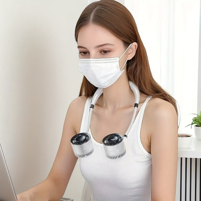 Dual-Head Neck Fan with a Digital Display in White, Green or Champagne Golden and USB Charging