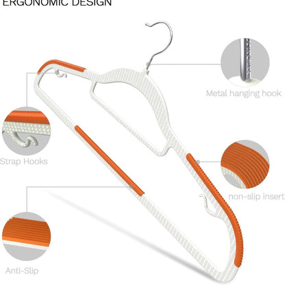Non-Slip Clothes Hangers 50 Pack with 8 Clasps - Heavy Duty Space Saving Velvet Shoulder Strips Wardrobe Hangers for Shirts, Pants, Coats, Scarves, Wet Dry Use, Closet Organizer