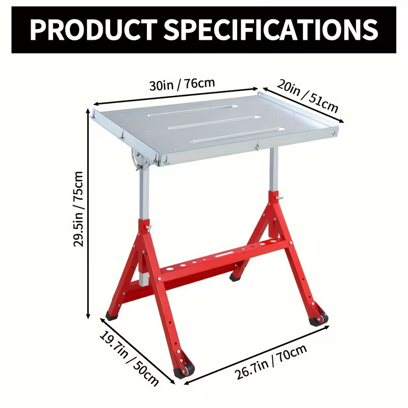 Steel Workbench with Wheels, Portable Welding Table Height-Adjustable 30"x20" Heavy Duty Steel Work Table for Garage Workshop Fabrication