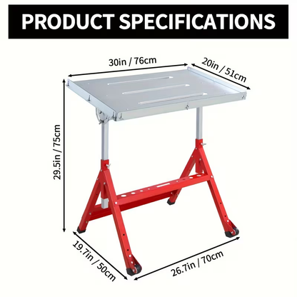 Steel Workbench with Wheels, Portable Welding Table Height-Adjustable 30"x20" Heavy Duty Steel Work Table for Garage Workshop Fabrication