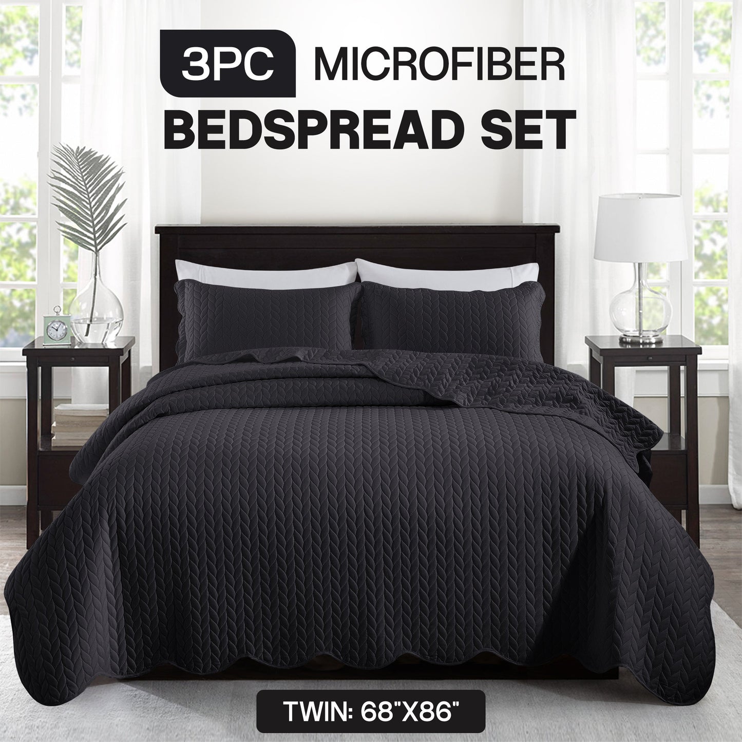 Chevron-Texture Three-Piece Bedspread Set in 16 Colors with Twin, Queen-Full, King and California King Sizes