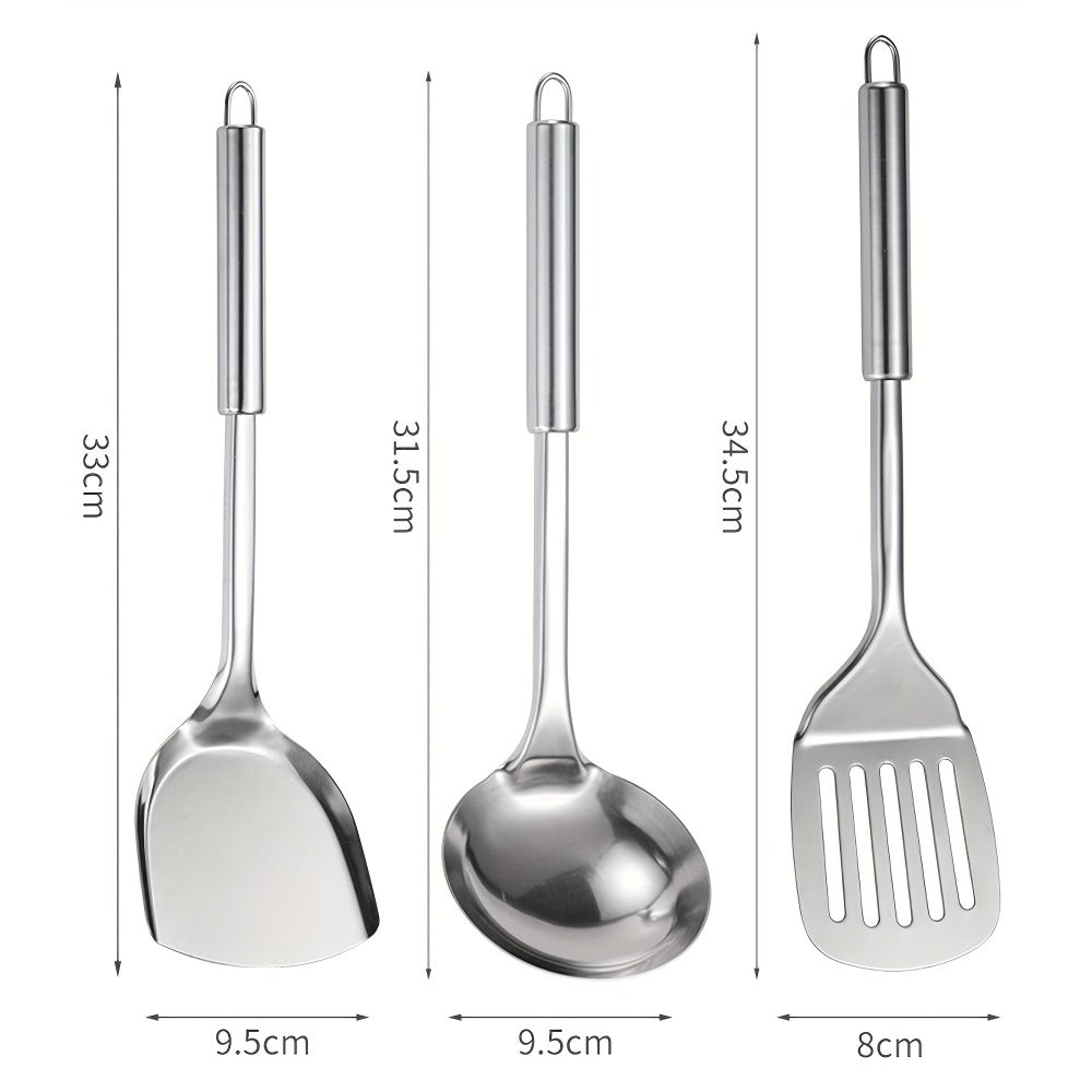 Stainless Steel Cooking Utensil Set 9 Piece for Nonstick Cookware – 304 Grade, Heat Resistant Ergonomic Handles, Dishwasher Safe, Space Saving Kitchen Tools with Hanging Holes for Home & Professional Chefs