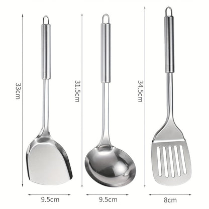 Stainless Steel Cooking Utensil Set 9 Piece for Nonstick Cookware – 304 Grade, Heat Resistant Ergonomic Handles, Dishwasher Safe, Space Saving Kitchen Tools with Hanging Holes for Home & Professional Chefs
